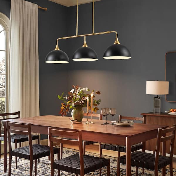 Rennnsan Kris Contemporary 3-Light Black Dome Metal Shade Kitchen