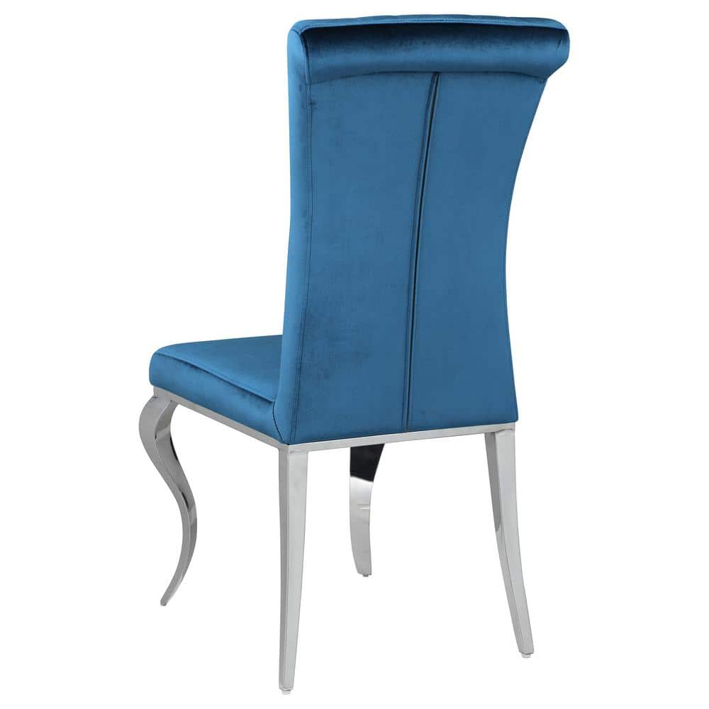 Light Blue Velvet Upholstered Side Chair with Chrome Legs
