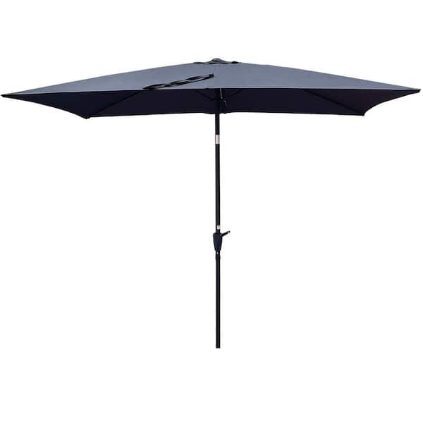 Zeus & Ruta 6 ft. x 9 ft. Steel Push-Up Outdoor Patio Waterproof Market Umbrella with Crank and Push Button Tilt in Anthracite
