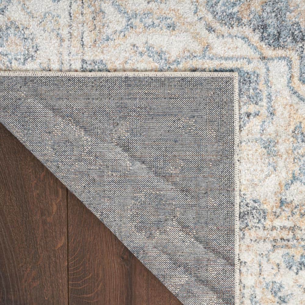 Grey Blue Floral Synthetic 9' x 12' Washable Area Rug