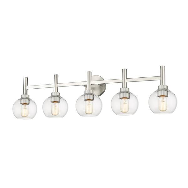 Sutton 39.5 in. 5-Light Brushed Nickel Vanity Light with Glass
