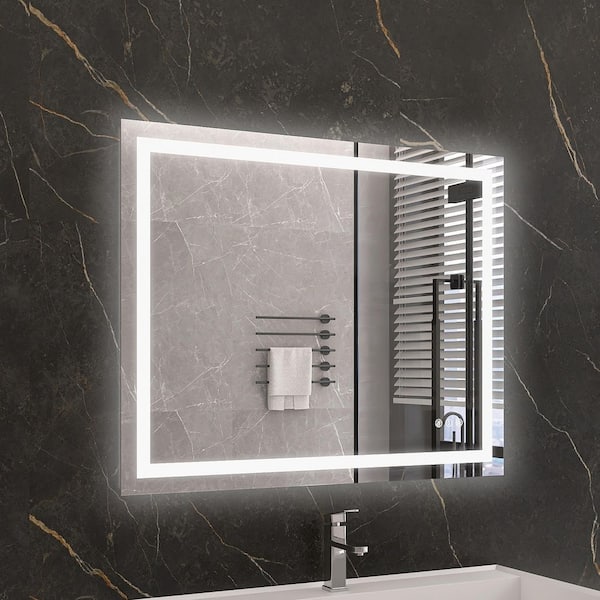 KariMo 40 in. W x 32 in. H Rectangular Frameless Wall Bathroom Vanity Mirror with Backlit Front Light, Dimmable