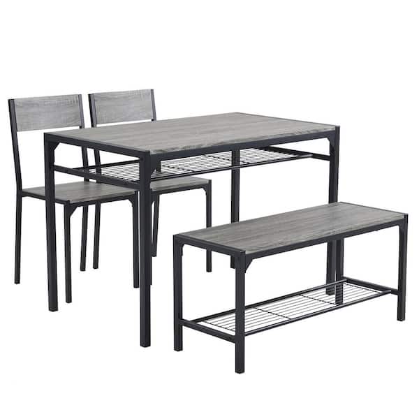 Karl home Gray 29.9 in. 4 Seat Rectangular Dining Table Set with Chairs and Bench