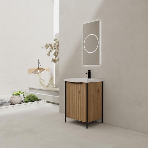 Midsummer 23.6 in. W x 19.7 in. D x 34.9 in. H Freestanding Bath Vanity Cabinet in Light Coffee with White Resin Top