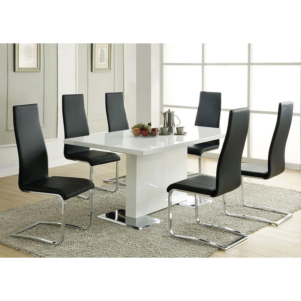 Contemporary Rectangular Extendable Dining Table with Chrome Finish