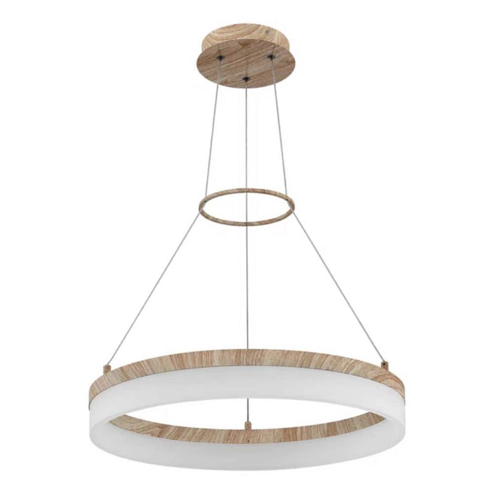 20 in. 30-Watt 1 light Wood Grain Integrated LED Pendant Light with White Acrylic shade price history on PriceWatchPro