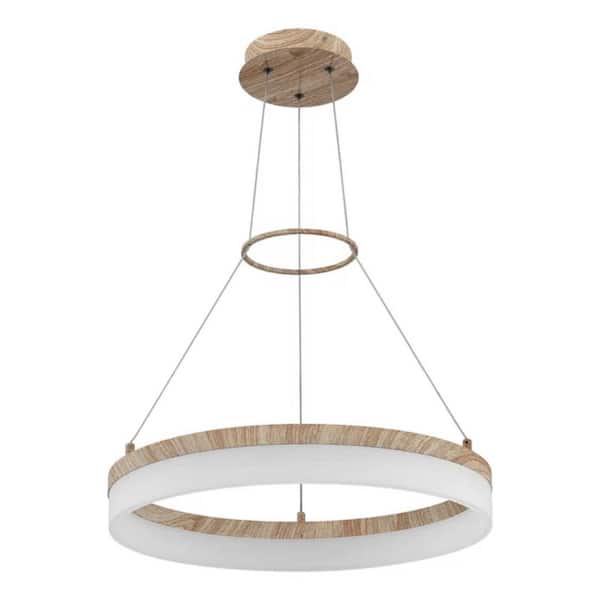 Lightania 20 in. 30-Watt 1 light Wood Grain Integrated LED Pendant Light with White Acrylic shade