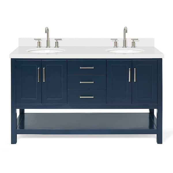 bathroom vanities > Vanities > 61 in. Double Sink  Vanity in Blue Finish and White Quartz and Oval Sink