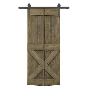 20 in. x 84 in. Mini X Series Solid Core Aged Barrel Stained DIY Wood Bi-Fold Barn Door with Sliding Hardware Kit