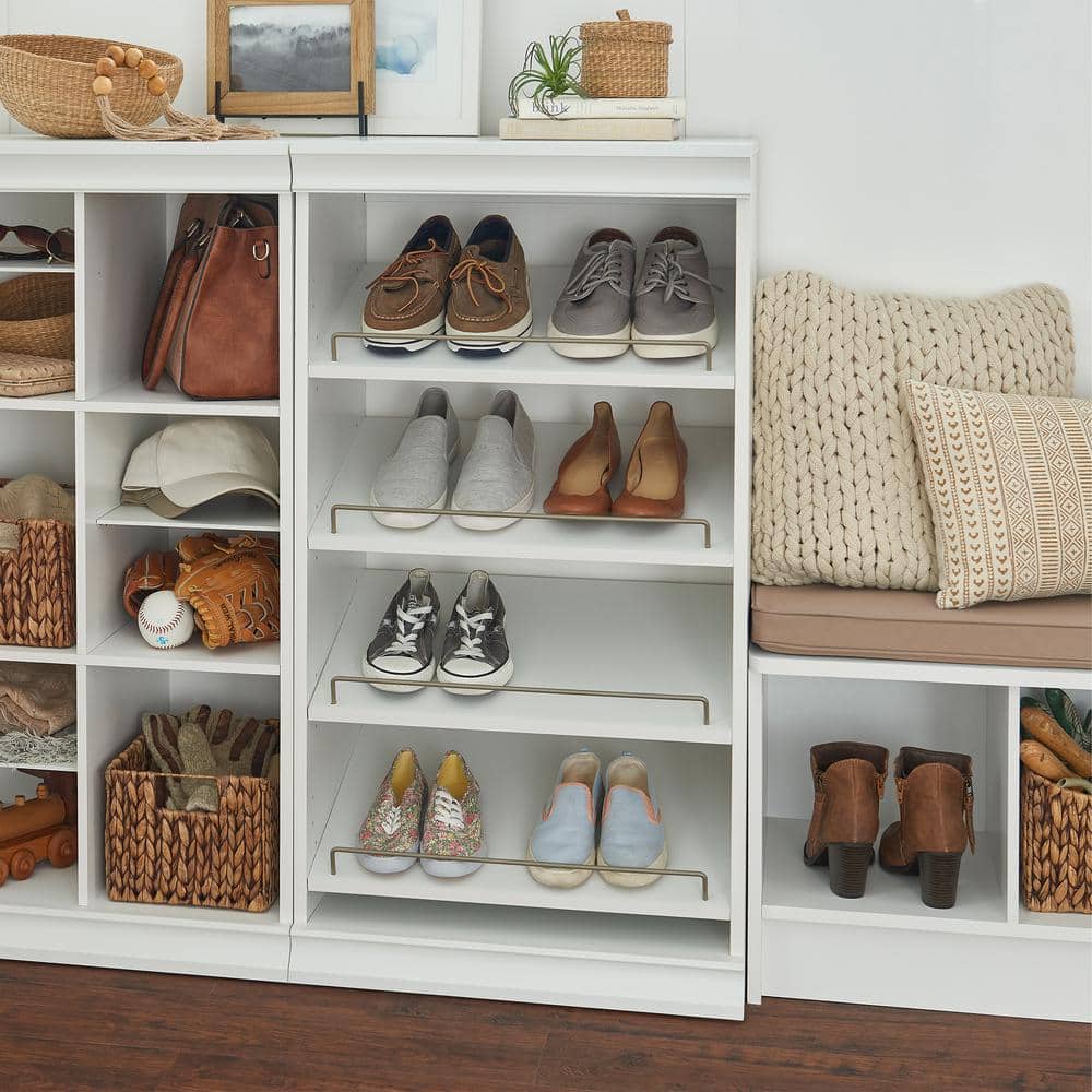 White Stackable Wood and Metal Shoe Shelf Unit