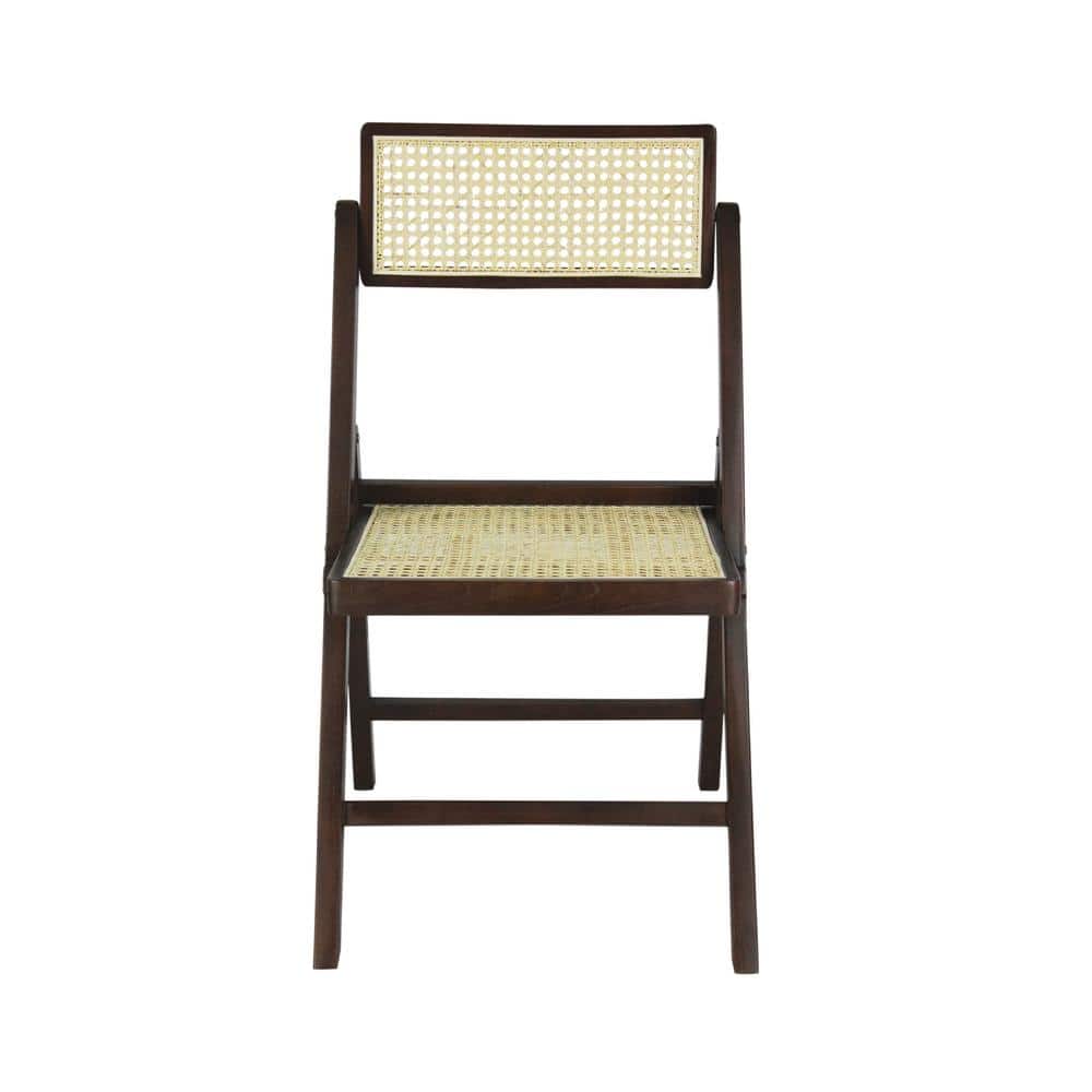 Theo Dark Brown Wood and Rattan Folding Chairs, Set of 2