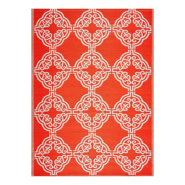 Marrakech Orange White 6 ft. x 9 ft. Reversible Recycled Plastic Indoor/Outdoor Area Rug-Floor Mat