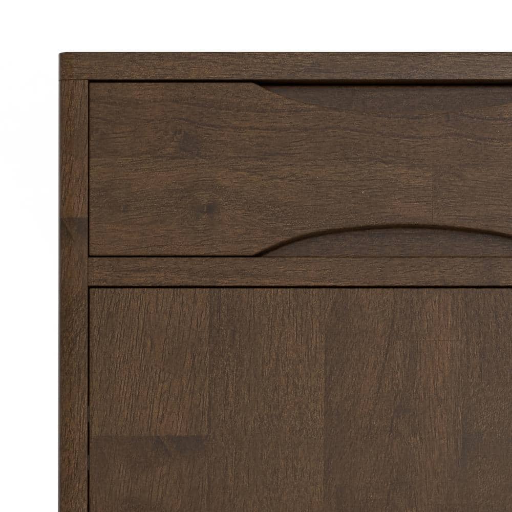 Walnut Brown Solid Wood Freestanding Office Cabinet with Adjustable Shelving