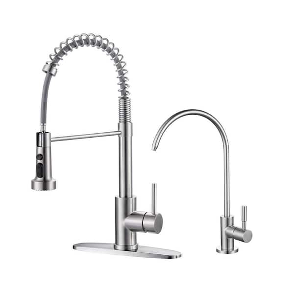 ARCORA 19 in. 360° Spout Swivel Pull Out Sprayer Kitchen Faucet with Water Filter Faucet in Brushed Nickel
