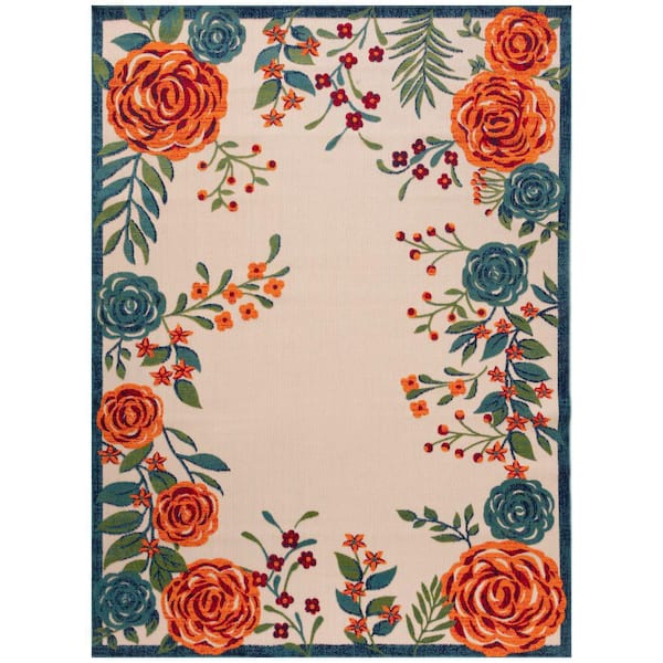 Nourison Aloha Ivory Multicolor 10 ft. x 14 ft. Floral Contemporary Indoor/Outdoor Area Rug