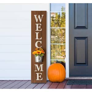 42 in. H Wooden Welcome Porch Sign with Metal Planter