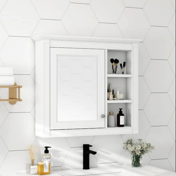 Cesicia 30 in. W x 28 in. H Rectangular White MDF Wall Mounted Medicine Cabinet with Mirror