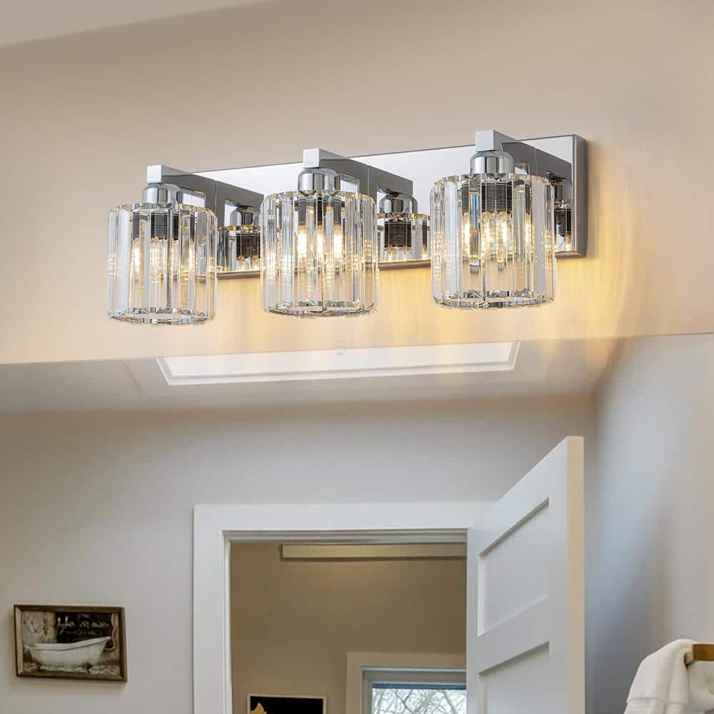 Orillia 19.7 in. 3-Light Chrome Bathroom Vanity Light with Crystal Round Shades price history on PriceWatchPro