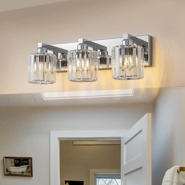 EDISLIVE Orillia 19.7 in. 3-Light Chrome Bathroom Vanity Light with Crystal Round Shades