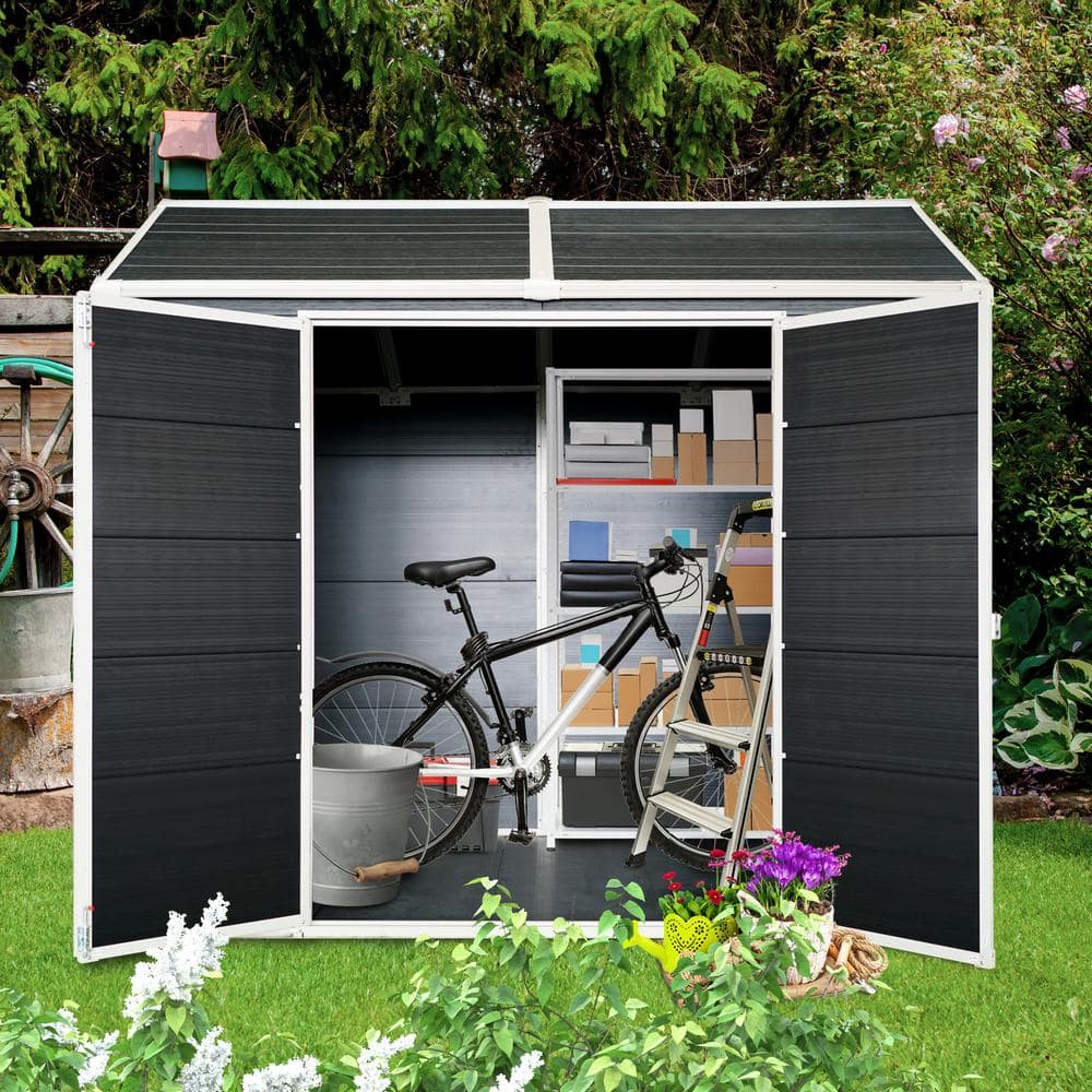 8 ft x 4 ft Black Resin Outdoor Storage Shed with Windows