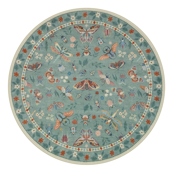 Soft Insect Washable Bean Green 6 ft. Round Area Rug