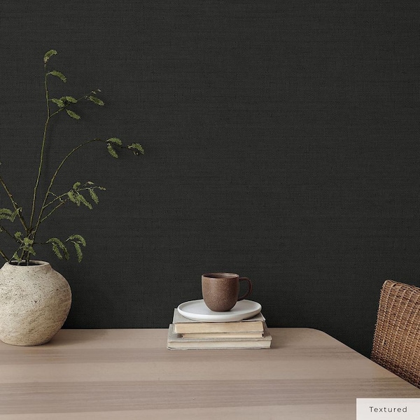 Black Raven Faux Horizontal Grasscloth Vinyl Peel and Stick Textured Wallpaper Roll (Covers 28 sq. ft.)