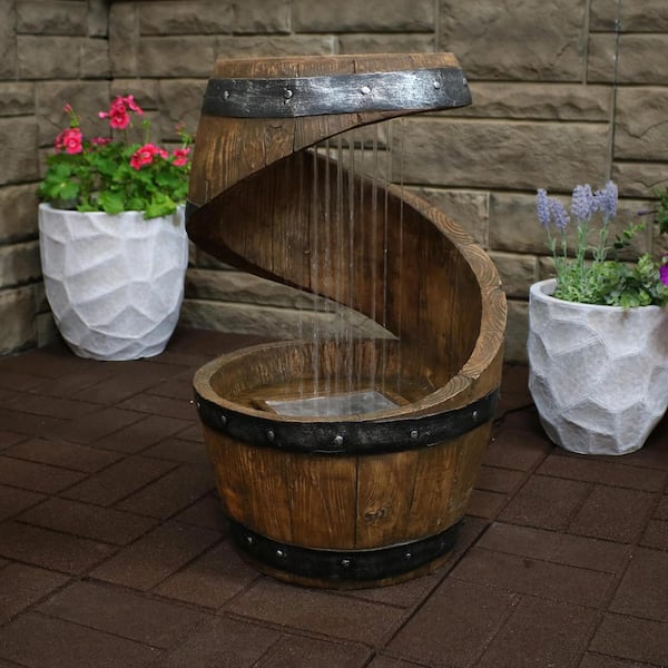 Sunnydaze Decor 25 in. Spiraling Barrel Outdoor Cascading Water Fountain  with LED Lights SSS-320 - The Home Depot