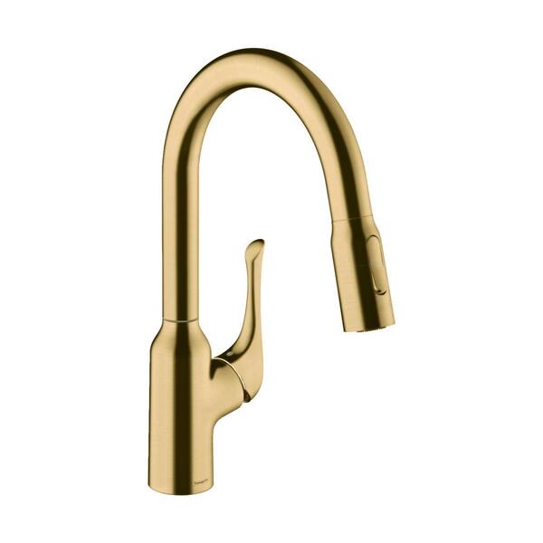 Oletto Single-Handle Pull-Down Sprayer Kitchen Faucet in Brushed Brass