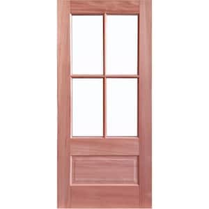 36 in. x 80 in. 4-Lites Reversible Clear Glass Unfinished Wood Front Door Slab with Double-Layer Tempered Glass