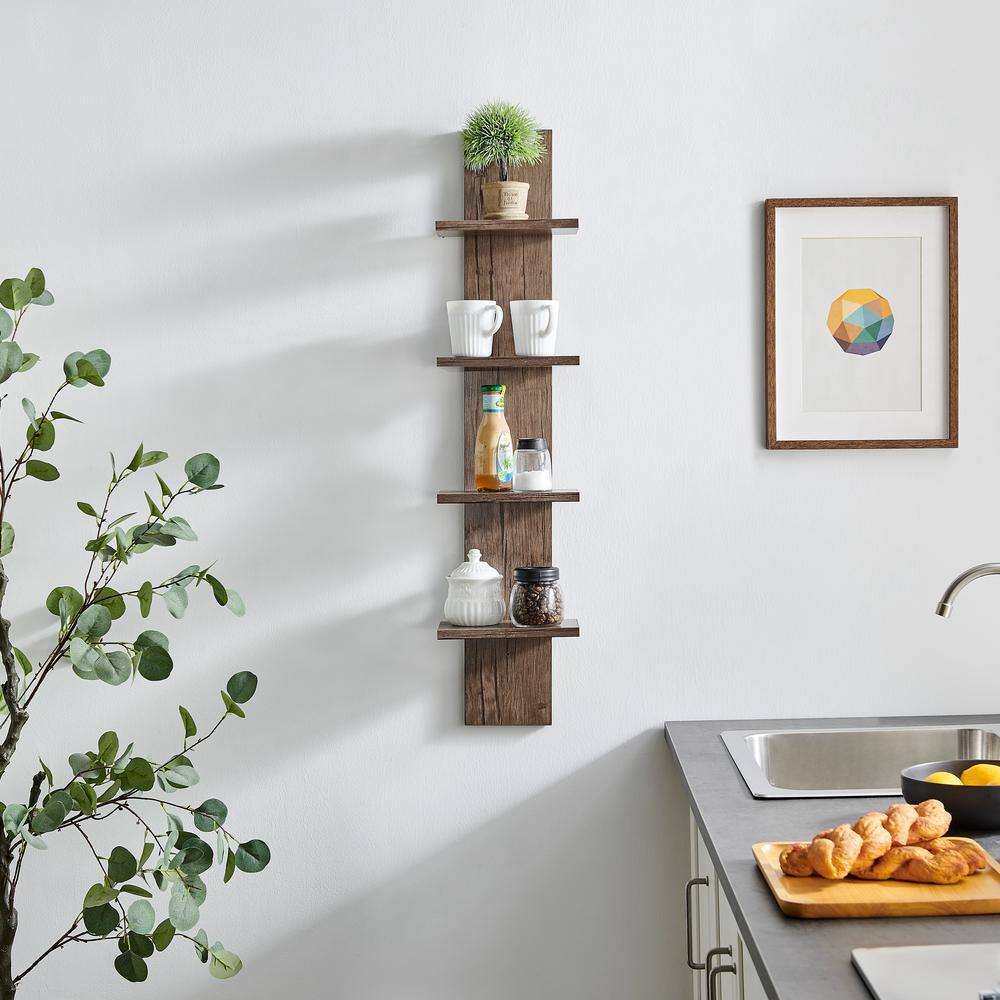Hickory 4-Tier Floating Wall Shelf Unit