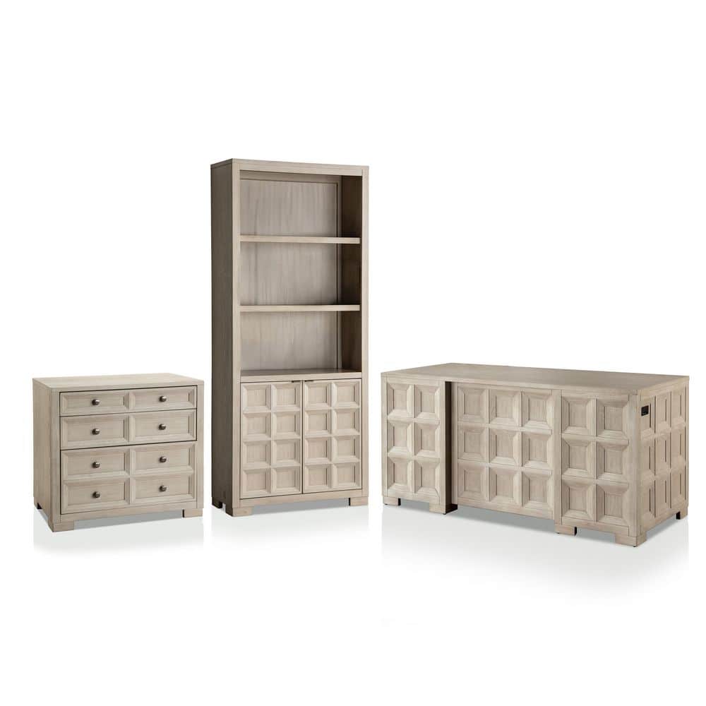 Flonnin 3Pc 66 in. Rectangle Modern Classic Tawny Brown Wood 7-Drawer Executive Desk With Bookcase and File Cabinet Set price history on PriceWatchPro