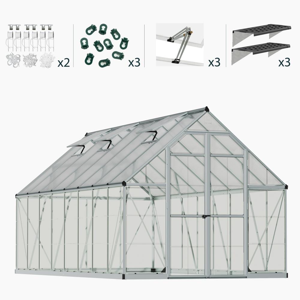 CANOPIA by PALRAM Balance 8 ft. x 16 ft. Hybrid Silver/Clear DIY Greenhouse Kit with Accessory Combo Pack -  706204