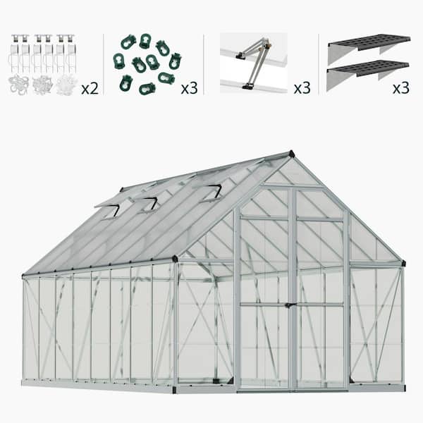 CANOPIA by PALRAM Balance 8 ft. x 16 ft. Hybrid Silver/Clear DIY Greenhouse Kit with Accessory Combo Pack