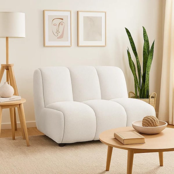 Nela 37.0 in. Armless Linen Blend Lounge Sectional Sofa Chair in. White