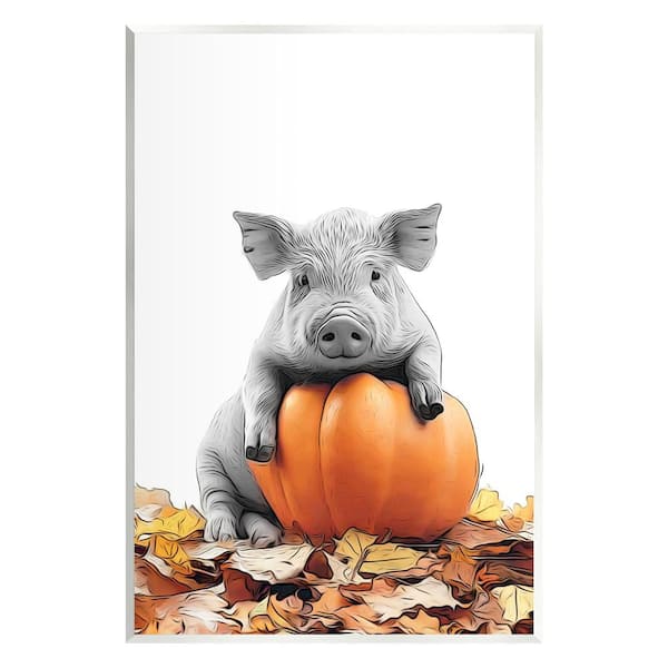 Stupell Industries Pig and Autumn Leaves by Annalisa Latella 1-Piece Unframed Graphic Print Animal Poster Art Print 15 in. x 10 in.