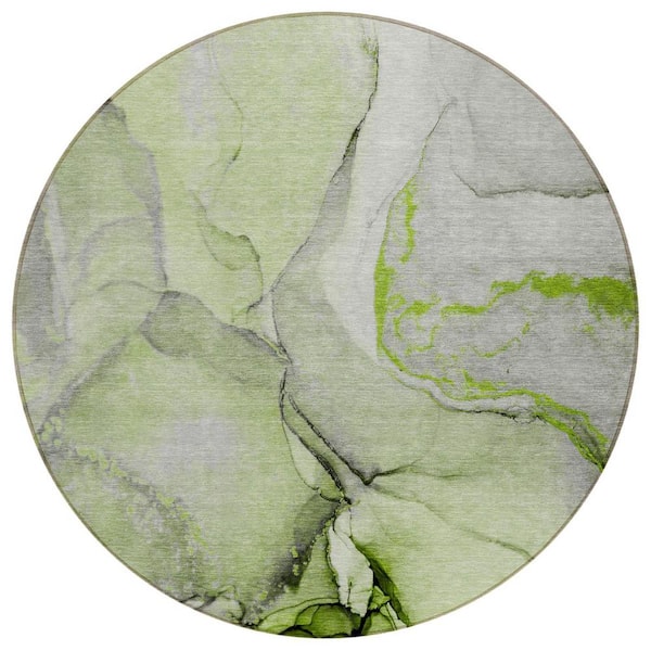 HomeRoots Green 8 ft. Round Abstract Indoor / Outdoor Area Rug