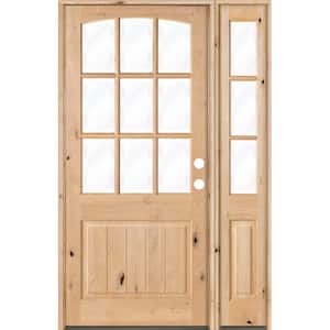 56 in. x 96 in. Knotty Alder Left-Hand/Inswing 9-Lite Clear Glass Unfinished Wood Prehung Front Door with Right Sidelite