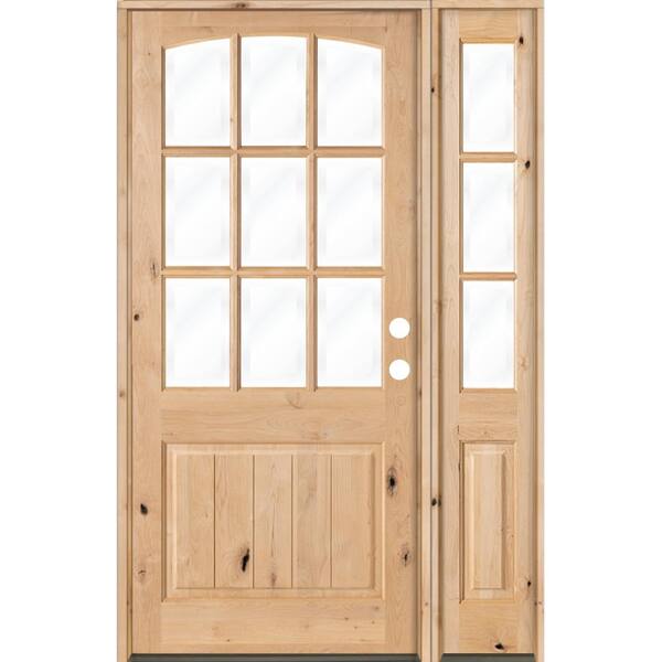 Krosswood Doors 56 in. x 96 in. Knotty Alder Left-Hand/Inswing 9-Lite Clear Glass Unfinished Wood Prehung Front Door with Right Sidelite
