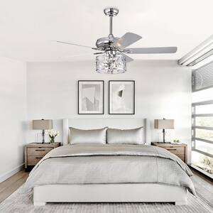 52 in. Indoor Chrome Ceiling Fan with 5 Wood Blades