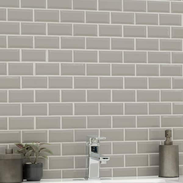 Retro Gray Beveled Subway 12 in. x 12 in. x 0.24 in. Glossy Porcelain Mesh-Mounted Mosaic Wall Tile (14.85 sq. ft./Case)