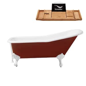 66 in. Cast Iron Clawfoot Non-Whirlpool Bathtub in Glossy Red with Glossy White Drain and Glossy White Clawfeet