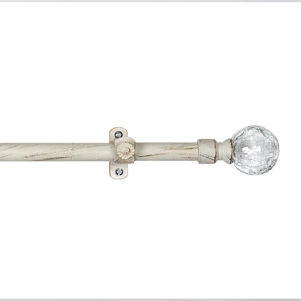 Metallo Ilana 48 in. - 86 in. Adjustable 3/4 in. Single Curtain Rod in Antique White & Gold Ilana Finials