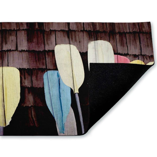 Colorful Lake Paddles Brown 18 in. x 30 in. Polyester Non-Slip Outdoor Door Mat