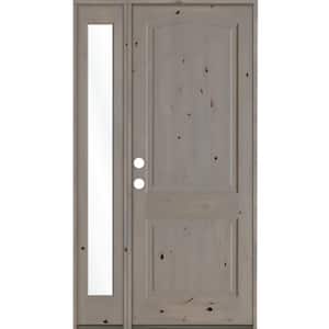 44 in. x 96 in. Knotty Alder 2-Panel Right-Hand/Inswing Clear Glass Grey Stain Wood Prehung Front Door w/ Left Sidelite