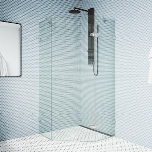 Verona 36 in. L x 36 in. W x 73 in. H Frameless Pivot Neo-angle Shower Enclosure in Chrome with 3/8 in. Clear Glass