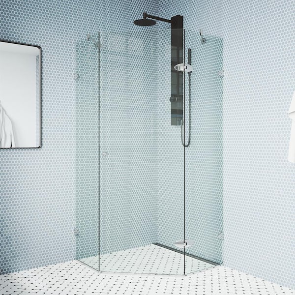 VIGO Verona 36 in. L x 36 in. W x 73 in. H Frameless Pivot Neo-angle Shower Enclosure in Chrome with 3/8 in. Clear Glass