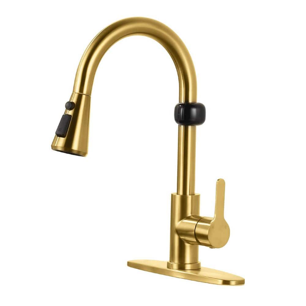 Touchless 360° Spout Swivel Single Handle Pull Down Sprayer Kitchen Faucet in Brushed Gold