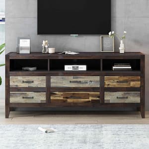 Modern Brown TV Stand Fits TV's Up to 65 in. with 6 Drawers and 3 Shelves