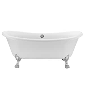 67 in. Acrylic Double Slipper Clawfoot Non-Whirlpool Bathtub in White