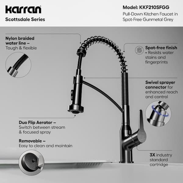 Karran Scottsdale Single Handle Pull Down Sprayer Kitchen Faucet